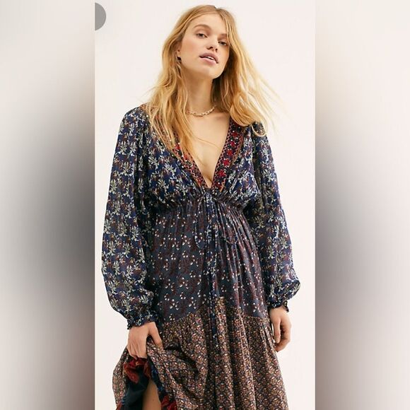 NEW FREE PEOPLE MIX IT UP MAXI TIERED MIXED PRINT MAXI DRESS - Picture 2 of 3